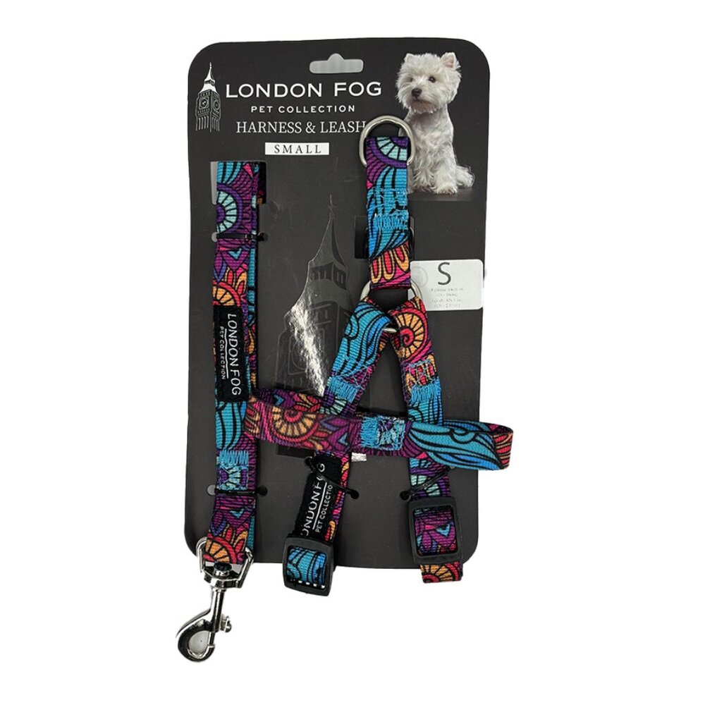 NWT London Fog Designer Multicolor Dog Harness and Leash in S, M or L